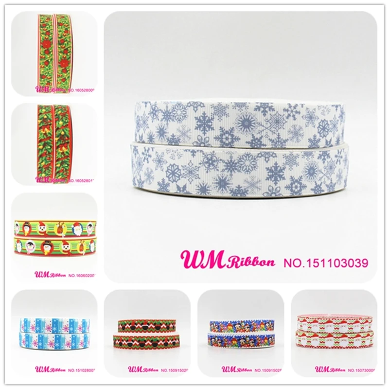 

Q&N ribbon 7/8inch 22mm snowflake Christmas day printed grosgrain ribbon 50yds/roll free shipping for hair bow hair tie