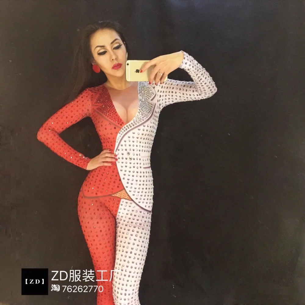Женский костюм красного и белого цвета с 3D принтом, Длинный Сексуальный костюм для танцев, вечерние костюмы для празднования дня рождения