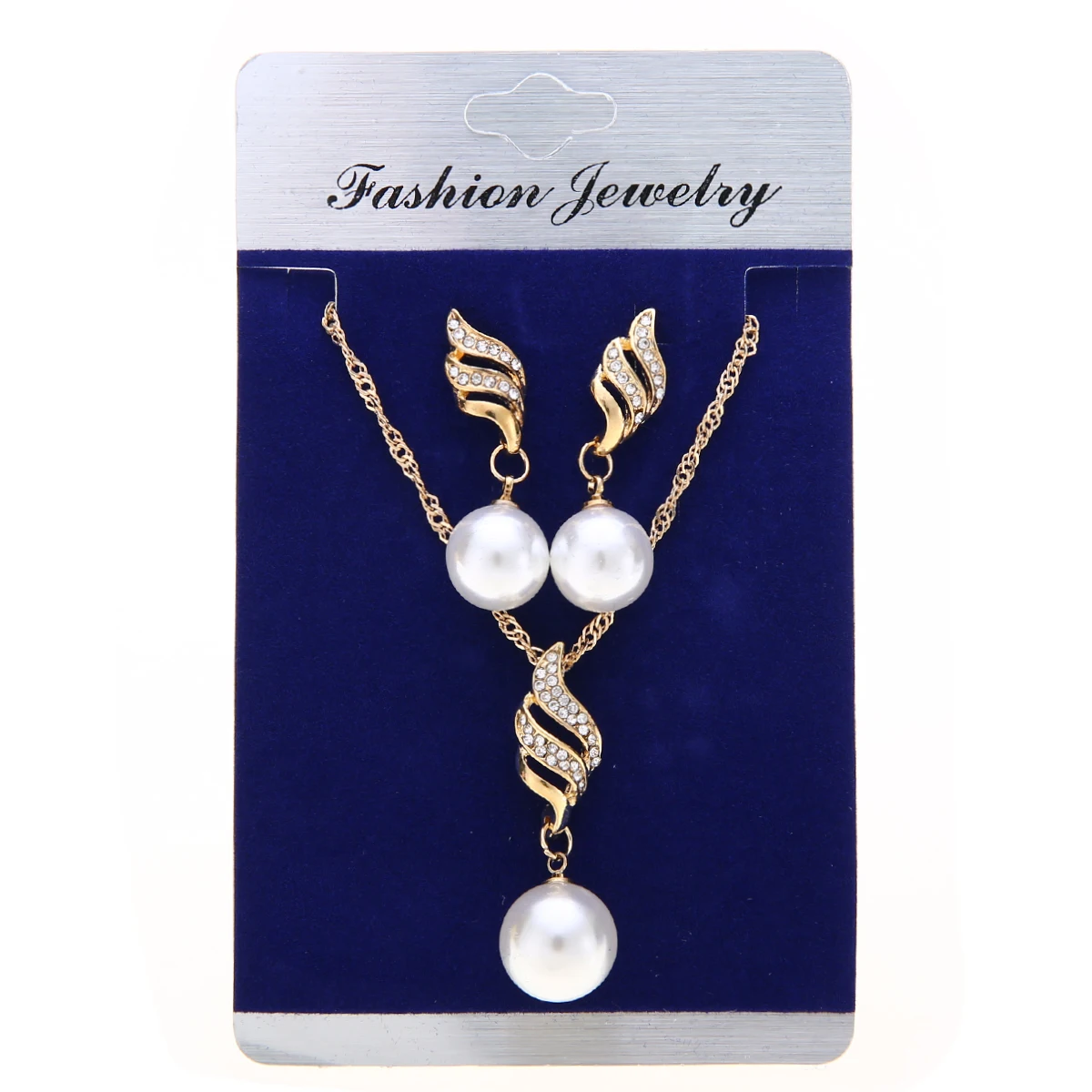 Gold Silver Plated Simulated Pearl Crystal Drop Earring Necklace Jewelry Set For Bridal Wedding Accessories Shellhard Jewellery