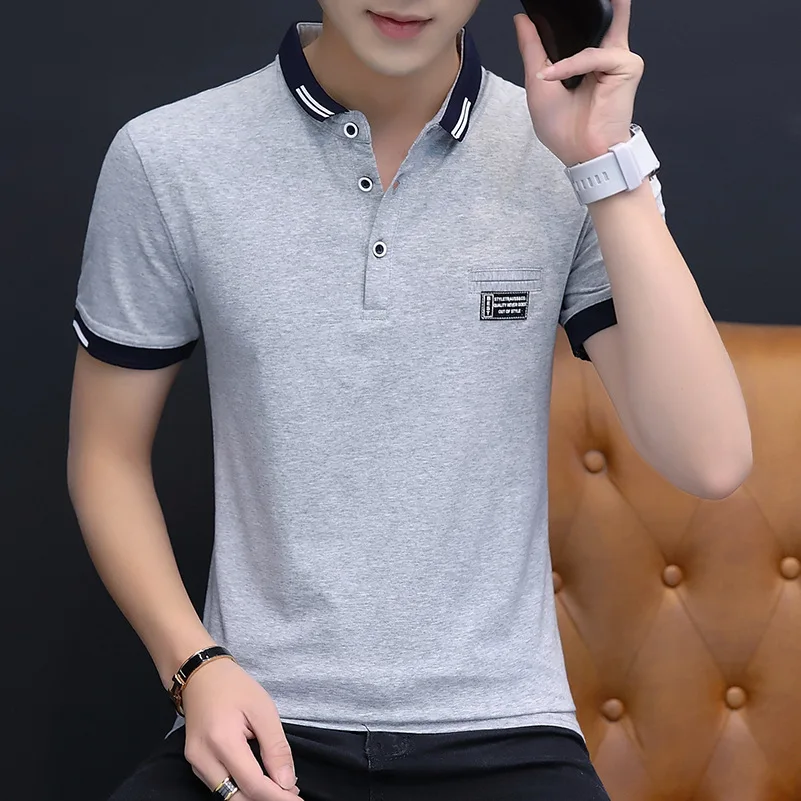Мужские модные поло с отложным воротником camisa polo для мужчин 3-2 - Цвет: Серый