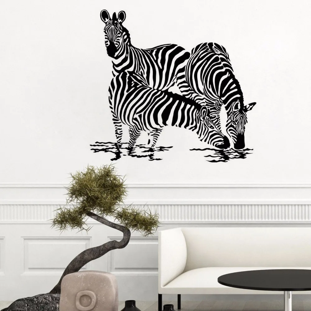 Африканские настенные Стикеры с животными, Три зебры, питьевая вода, настенные Стикеры, домашний декор, джунгли, дикие животные, настенная роспись, AY1072