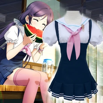 

new love live Tojo Nozomi cosplay women costume Lovely cos navy anime clothing summer student dress