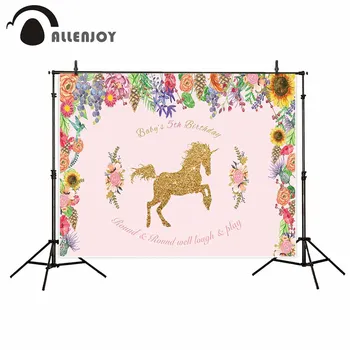 

Allenjoy backdrops for Photography studio Flowers pink golden unicorn custom birthday photocall fantasy photography studio props
