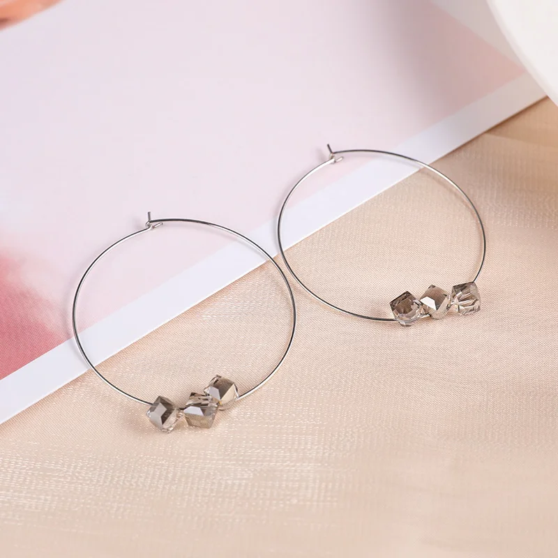 Новые круглые креольские серьги для женщин, модные серебряные золотые серьги-кольца с кристаллами, простые ювелирные изделия, подарки - Окраска металла: 3