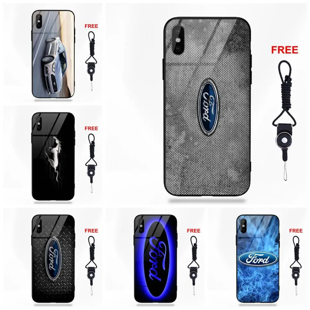 

Vvcqod Soft TPU Frame Tempered Glass Luxury For Apple iPhone 5 5C 5S SE 6 6S 7 8 Plus X XS Max XR Ford Mustang Gt Concept Logo