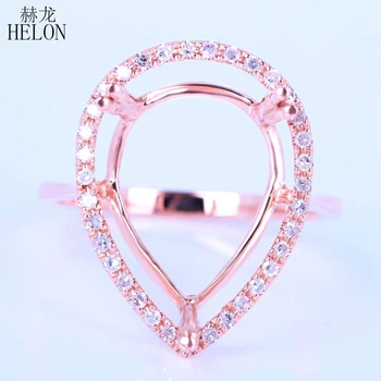

HELON Solid 10K (417) Rose Gold 17x13mm Pear Cut Semi Mount Pave Natural Diamonds Wedding Anniversary Ring Women Fine Jewelry