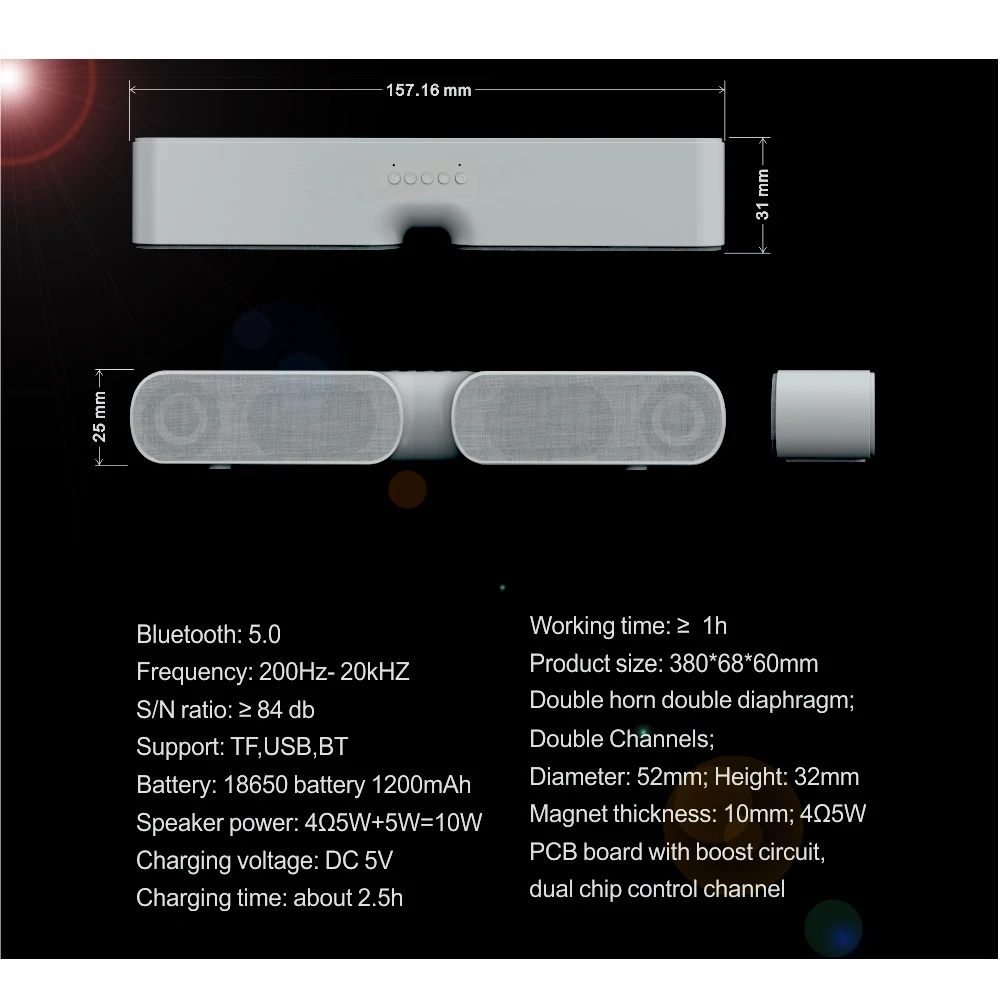 Dpower портативный Bluetooth 5,0 динамик TWS 3D стерео музыка объемный 10 Вт беспроводной громкоговоритель Поддержка Bluetooth TF карта USB