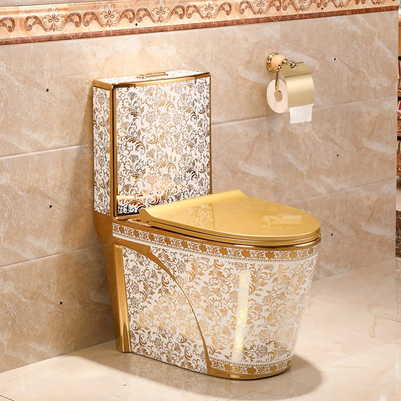 Toilet Siphon Household Water Saving Deodorizing And Slow Down porcelain ceramic seat gold |