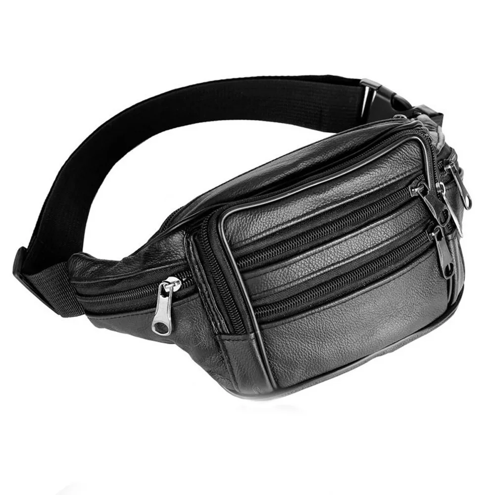 

High Quality Men Leather Waist Fanny Pack Bum Adjustable Belt Bag Pouch Travel Hip Purse Casual Male Multi-Function Waist Bags