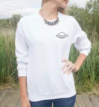 

Harajuku Women Sweatshirt Jumper UFO Pocket Space Ship Print Casual Hoody For Lady Funny Hipster Street Black White TZ203-75