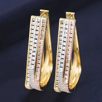 

GODKI Luxury 3 Tone AAA Cubic Zircon Statement Big Hoop Earrings For Women Wedding DUBAI Bridal Square Circle Hoop Earrings 2019