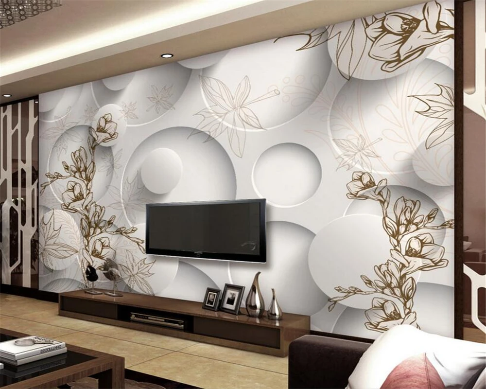 Beibehang 3D Wallpaper Modern Line Drawing Magnolia Maple Leaf