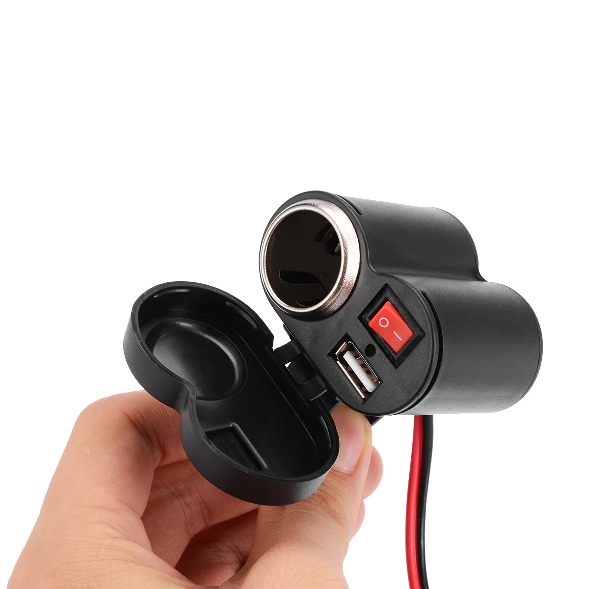 1pc 12V Motorbike Motorcycle Handlebar Cigarette Lighter Power Adapter Charger With 5V/1.5A USB Socket Waterproof Switch Cover