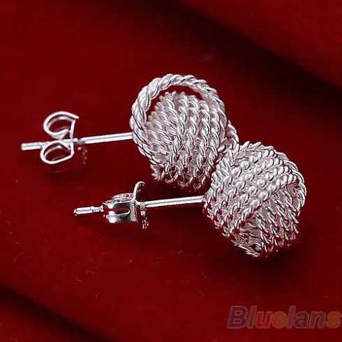 

Women's Girl's Solid Silver Fashion Jewelry Mesh Ball Stud Earrings 09EI