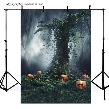 

Vinyl Photography Backdrops Props Halloween day Wooden Floor Moon Pumpkin theme Photo Studio Background HA-271