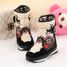 Рождественская обувь; теплые зимние ботинки для девочек; дизайн; натуральная стелька из шерсти с оленем; красивые детские ботинки; цвет белый, красный, темно-синий;