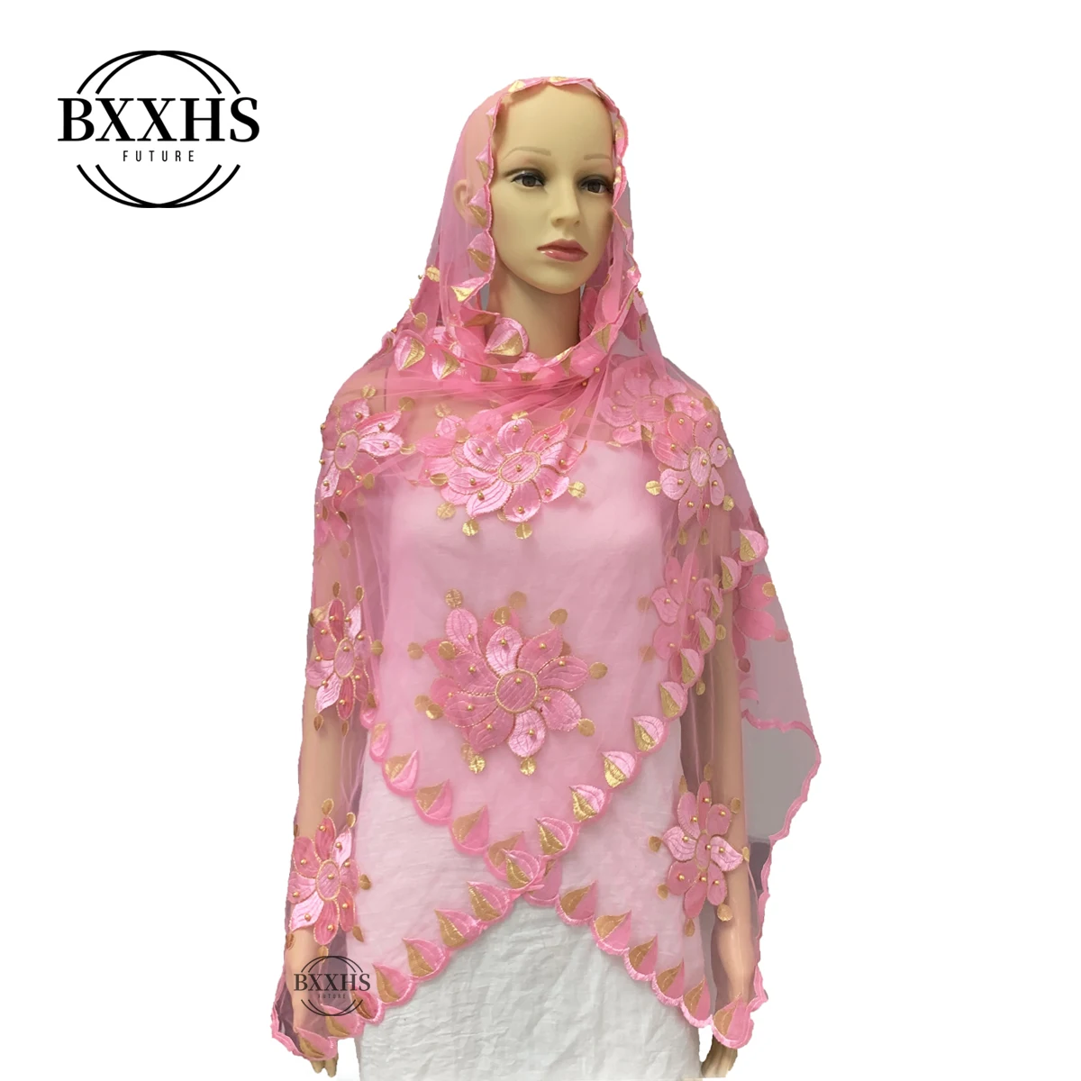 Африканская Женская шаль мусульманская вышивка шарф из тюли хиджаб шарф мусульманский шарф больших размеров для шали