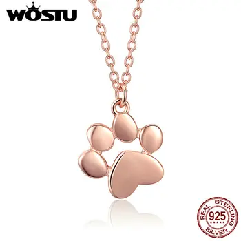 

WOSTU Authentic 100% 925 Sterling Silver Rose Gold Pendant Dog Footprints Necklace For Women Luxury Jewelry Birthday Gift CQN275