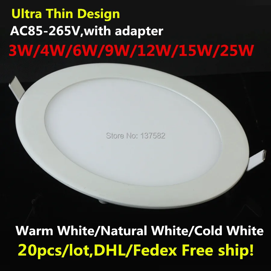 

Ultra thin LED Panel Light 6W 9W 12W 15W 25W Recessed LED Ceiling Downlight 85-265V Warm/Natural/Cold White indoor light
