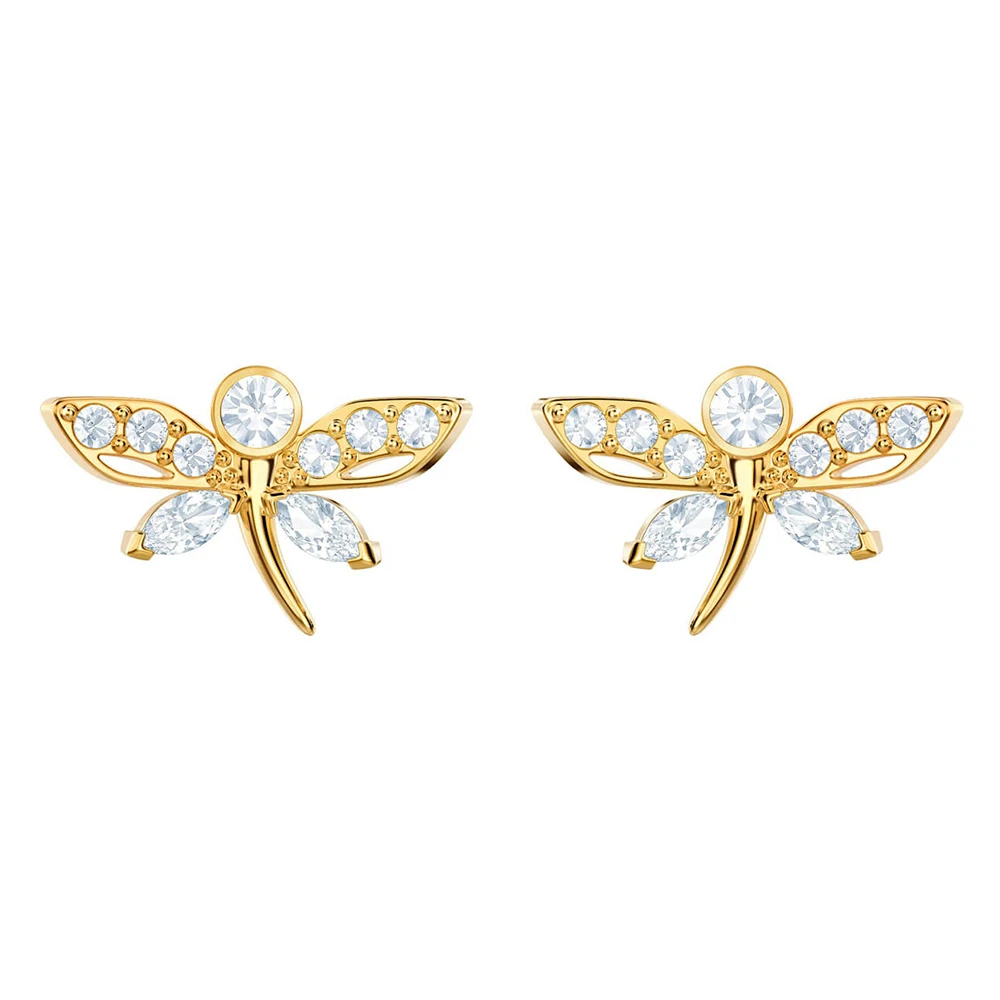 

SWA RO 2019 Elegant Original New MAGNETIC DRAGONFLY STUD PIERCED EARRINGS To Send Mother Girlfriend Anniversary Jewelry Gift