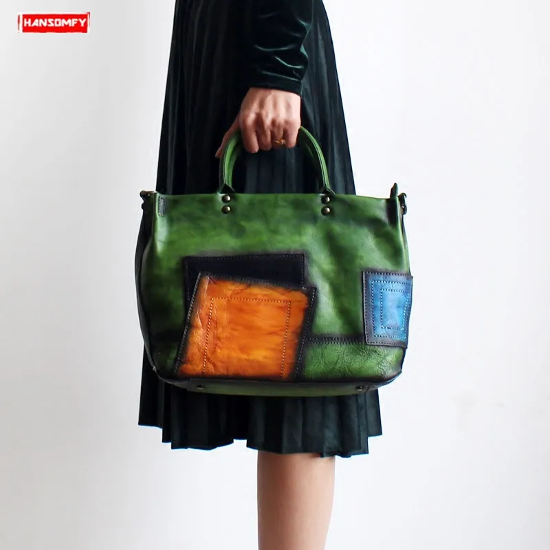 

Handmade Women Handbags Genuine Leather Tote Shoulder Bag Ladies Big Commuter Bag Retro Slung Messenger Crossbody Bags Original