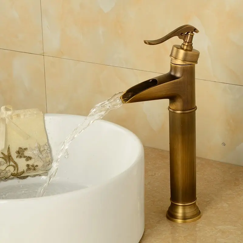 Brass Antique Faucet Higher Bathroom Mixer Tap Waterfall Vintage Sink ColdHot Basin china sanitary ware | Обустройство дома