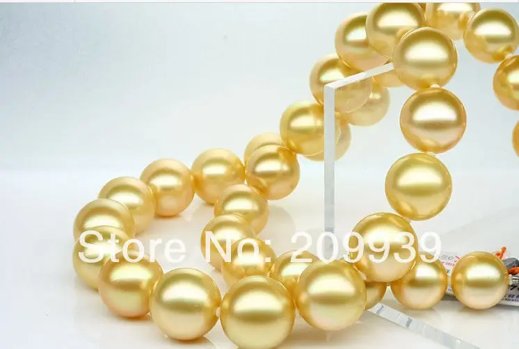 

Free shipping 003301 elegant 10-11mm south sea gold round pearl necklace 18inch 14