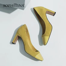 SOPHITINA/высококачественные замшевые туфли-лодочки; модные туфли на высоком квадратном каблуке без застежки; новая весенняя обувь; повседневные женские туфли-лодочки с квадратным носком; MO148
