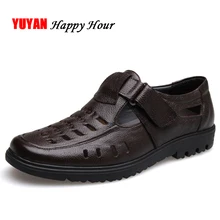 Новинка года; летние туфли; мужские сандалии; Высококачественная Мужская Повседневная обувь из мягкой кожи; мужские брендовые сандалии; нескользящие; цвет черный, коричневый; K172