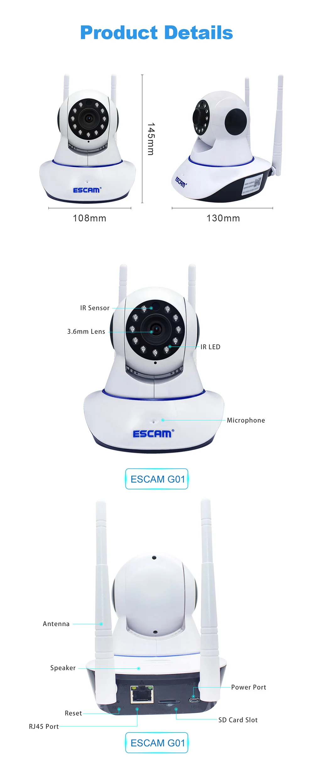 ESCAM G01 1080 P инфракрасная ip-камера Удаленный просмотр/Обнаружение движения/ночное видение 3,6 мм Лен инфракрасная сетевая камера PTZ