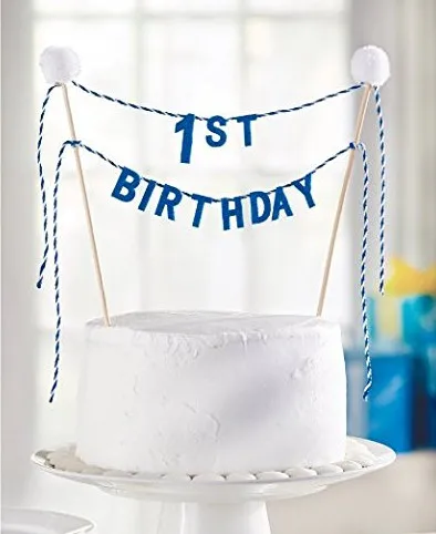 cake pompoms topper bunting felt banner 1st fabric boy birthday