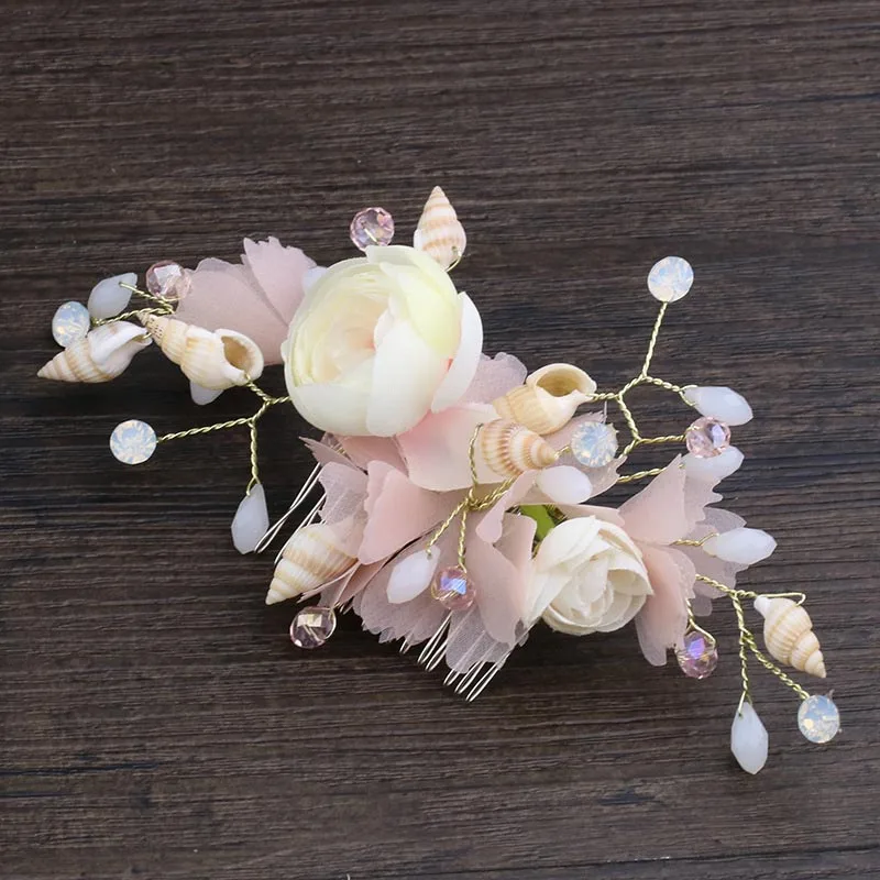 

Pink Rose Flower Bride Hair Combs Jewellery Floral Hair Comb Tiaras Headpiece Women Hair Jewelry Wedding Bridal Hair Accessories