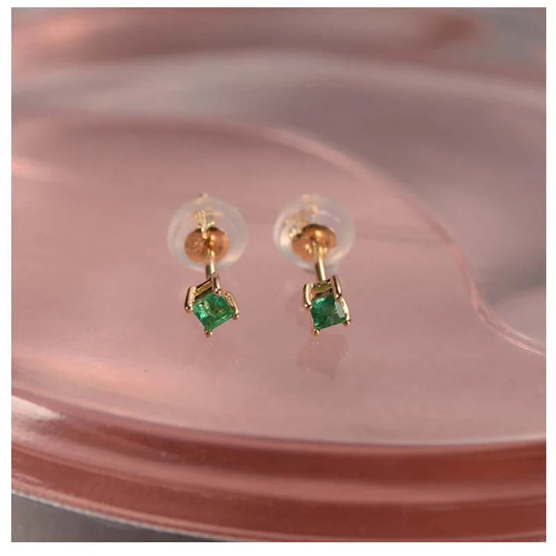 gold earrings emerald mini size 