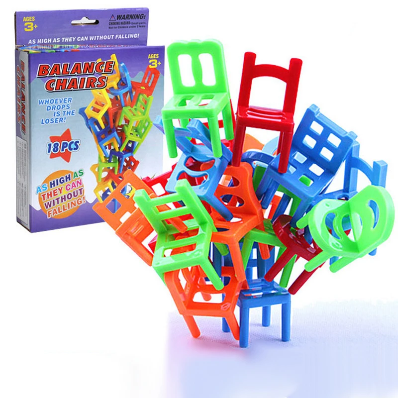 18Pcs/set Mini Stacking Chairs Game Plastic Block Balance Toy Parent