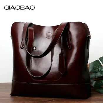 

QIAOBAO Luxury Fashion Casual Totes Bags Handbags Women Famous Cowhide Leather Bag Vintage Bag Female Shoulder Bag For Ladies