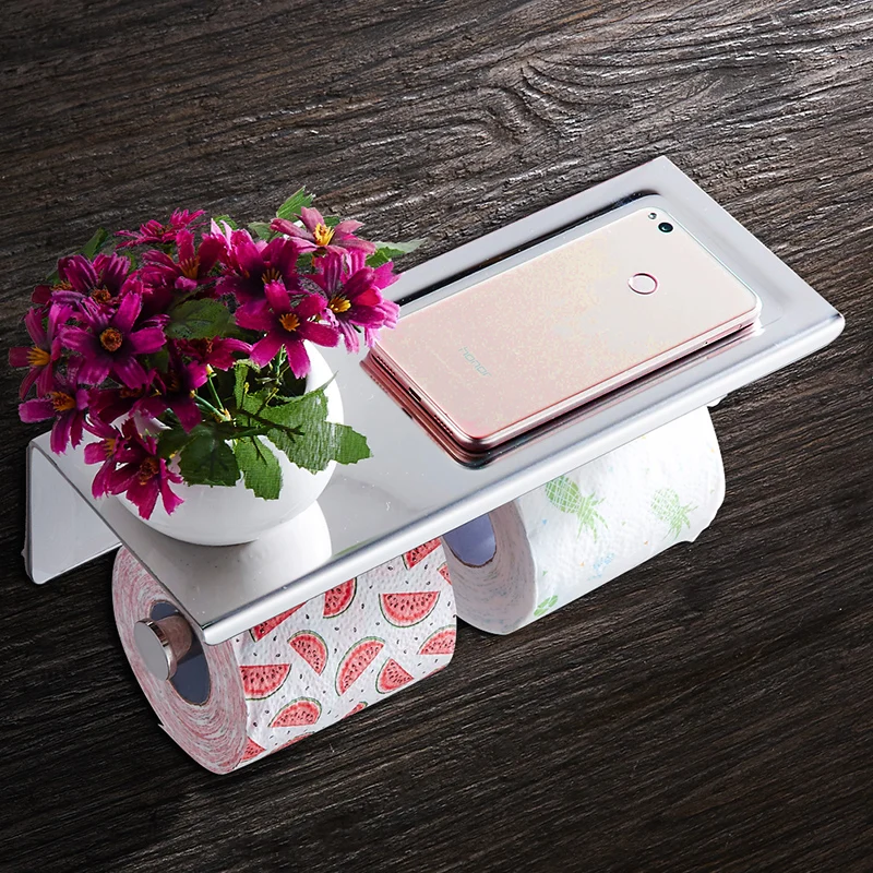 Держатель для туалетной бумаги с полкой из нержавеющей стали|toilet paper holder|paper