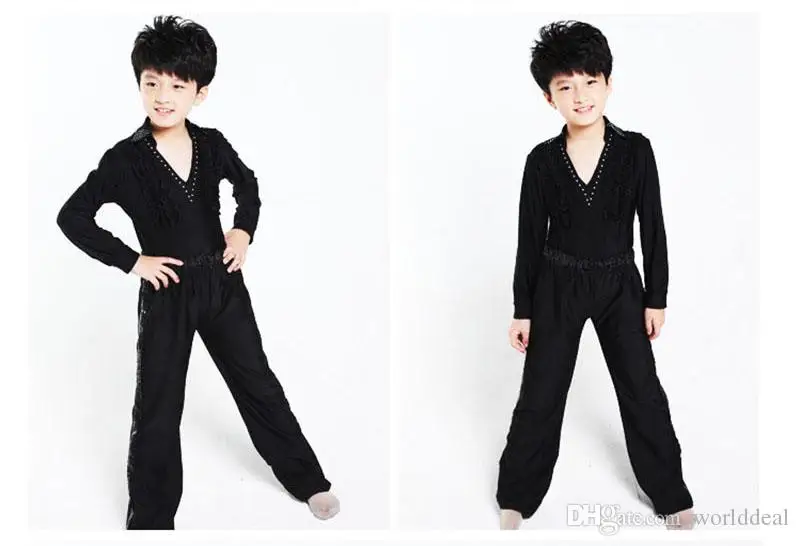 

20set/lot ( Top + Pants ) V-neck Long Sleeves Design Boys Latin Dance Apparel Set Stagewear tlm001