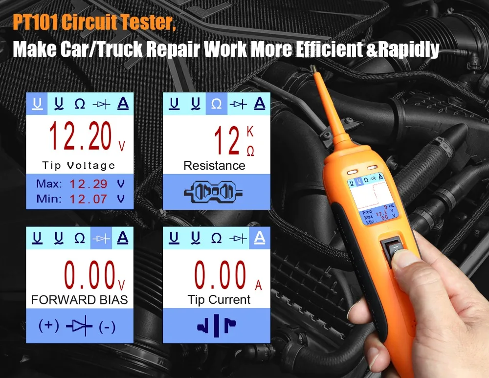 XTUNER PT101 12 В/24 В тестер автомобильной батареи тестер цепи зонд питания DC/AC электрическая цепь Авто Электрическая система сканер