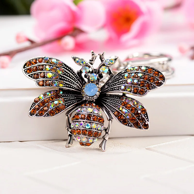EASYA Rhinestone Bling cristal mariposa insecto llavero clave titular 3 colores de aleación de Metal de Chaveiro clave Llaveros