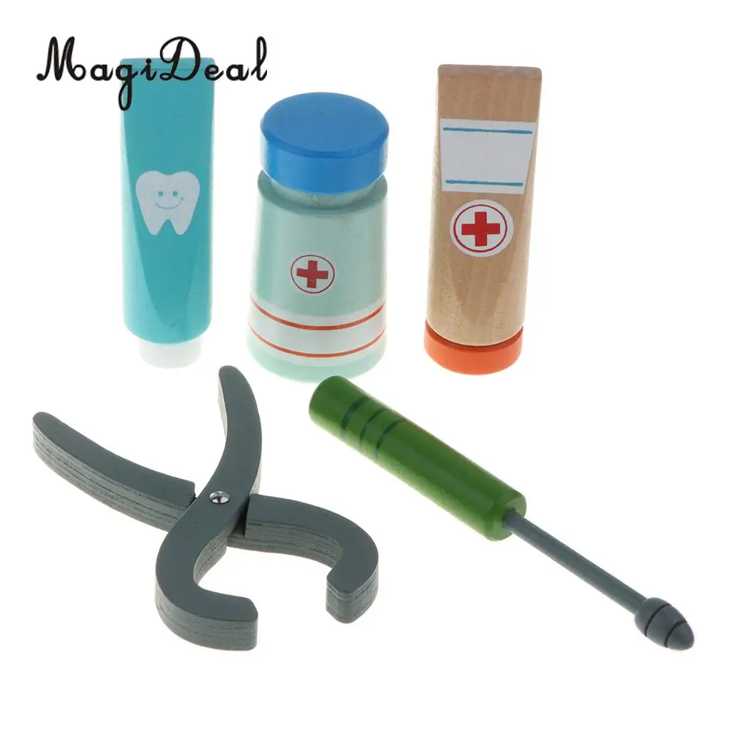 30PCS Wooden Medical Kits Box Tools Tablets Carry Case Doctor Nurse Pretend Role Playing Set Kids Educational Toy