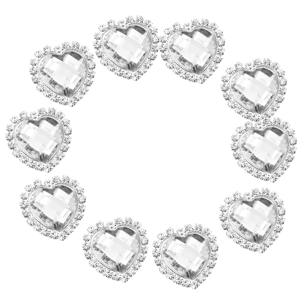 10Pcs Acrylic Crystal Clear Rhinestone Sewing Fastening Buttons Jewelry Scrapbooking Heart 25 x 20mm