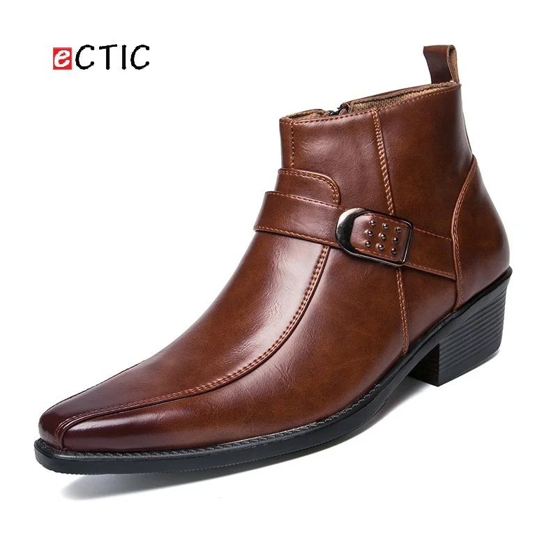 

ECTIC Winter Men Boots Vintage Formal Men Shoes High Tops Lace-Up Warm Motorcycle Bota Hombre Western Riding Boot