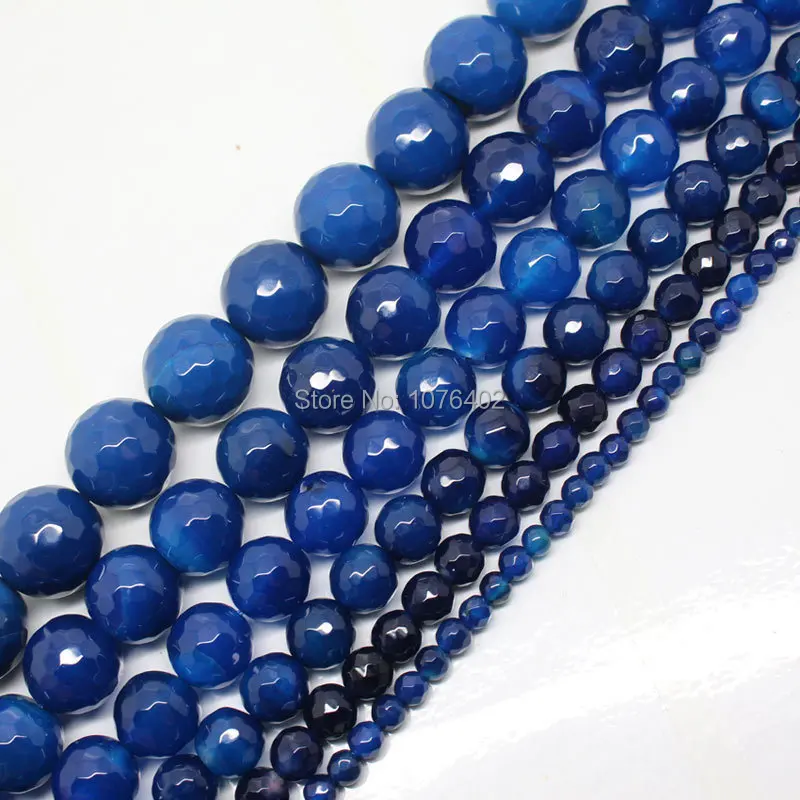 

Mini. order is $7! 4,6,8,10,12,14mm Faceted 64 Surface Blue Agates Round Loose Beads 15"