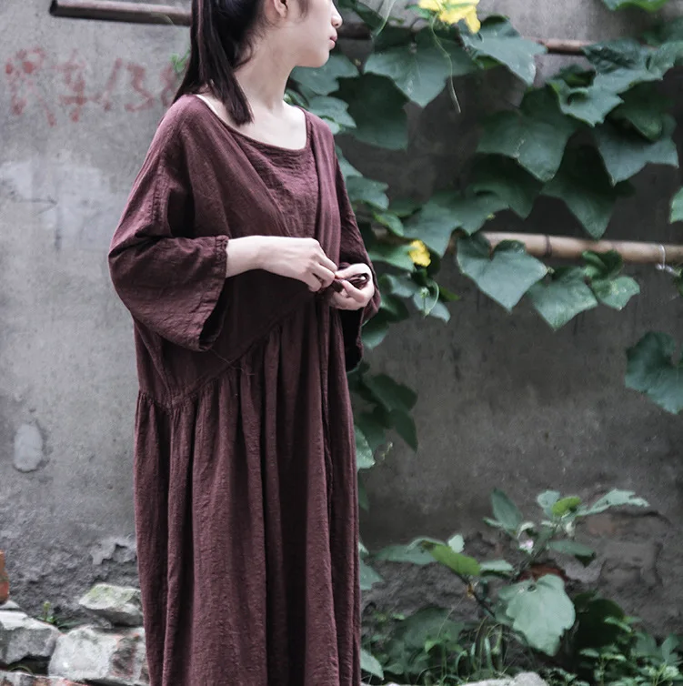 Осеннее женское хлопковое льняное Свободное длинное платье на шнурке Roupa Feminina Vestidos Longos халаты Femmes Vestidos Donna женские платья