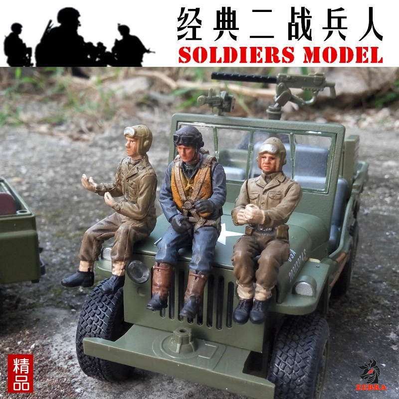 

mini pvc figure 1:32 Soldier Model Mini Decoration Scene World War II US Army Pilots and tank solider 3pcs/set