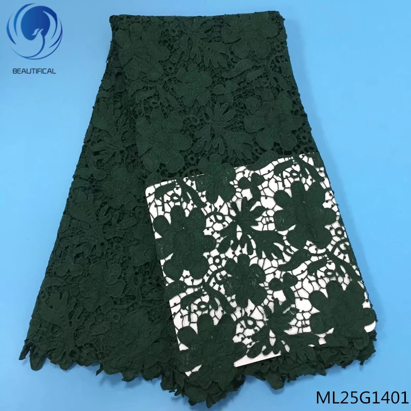 

BEAUTIFICAL green french african lace 2019 cord lace african guipure fabric lace for party big flowers design 5yards/lot ML25G14