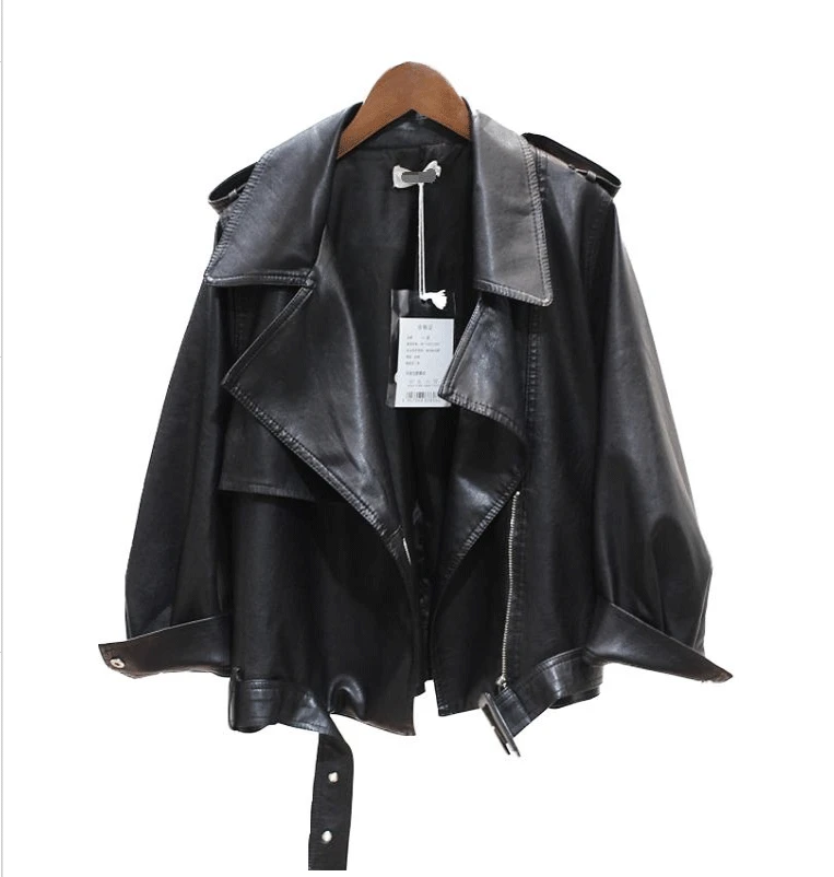 Jacket women's new style spring and autumn ladies casual leather jacket short pu leather jacket lapel female fuo coat