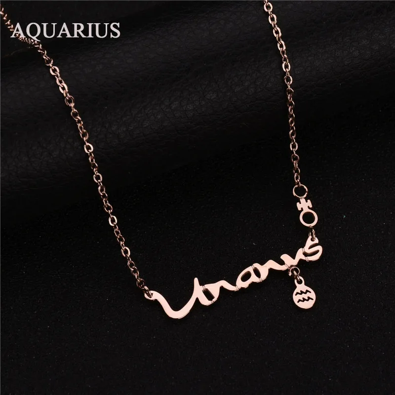Телец Зодиак ожерелье из нержавеющей стали знак зодиака Макси-ожерелье с подвеской для женщин подарок на день рождения - Окраска металла: AQUARIUS