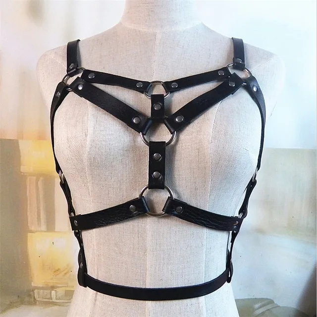 Leather Harness Underwear 2 Piece Set Garter Belts Sexy Women Waist To Leg Bondage Cage Straps Bra Garter Body Belts Lingerie 5
