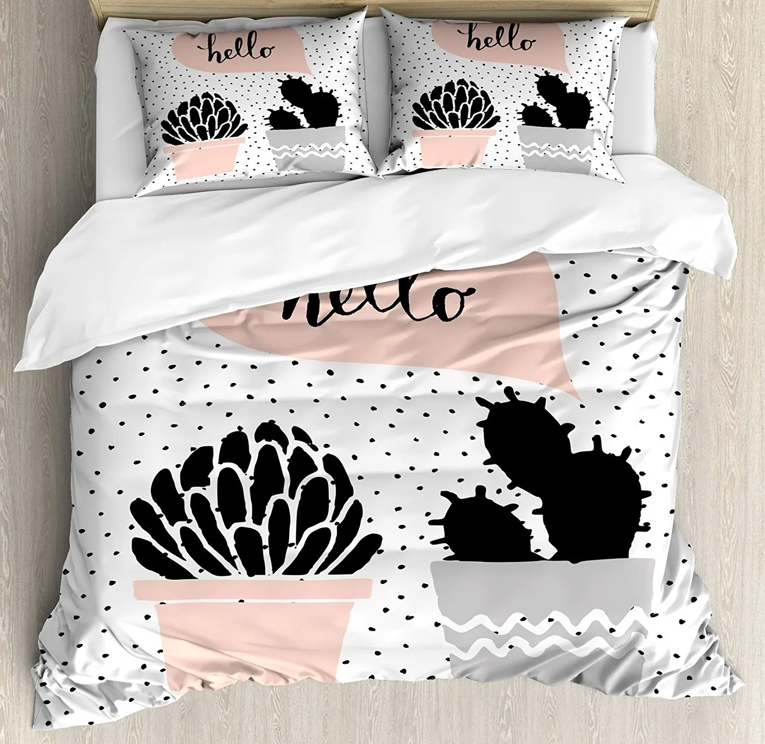 

Cactus Duvet Cover Set Dotted Backdrop with Two Hand Drawn Plants Having a Conversation Speech Bubble 4 Piece Bedding Set